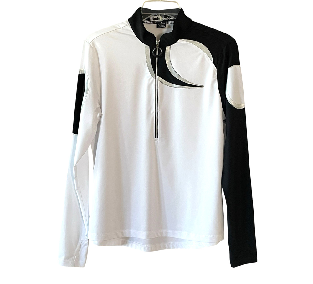 JAMIE SADOCK Size Medium White Black Pullover 1/2 Zip Long Sleeve Top Women